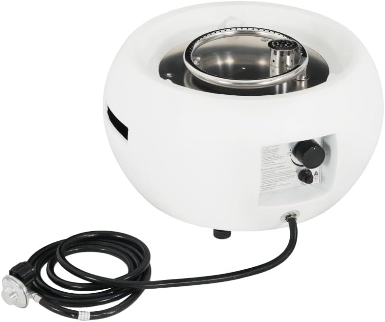 White Magnesium Oxide Fire Pit, 40,000 BTU Propane Gas Fire Bowl with Lava Rocks, Tank Seat & Cover, Round Outdoor Fire Table for Patio, Backyard, Garden – No Assembly Required