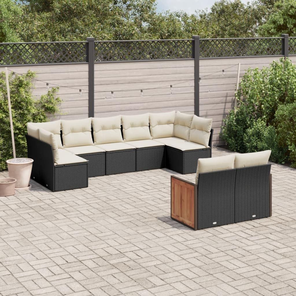 9 Piece Black Poly Rattan Modular Garden Sofa Set with Storage, Large Outdoor Sectional Furniture for Patio Backyard, Durable UV Resistant Modern Design