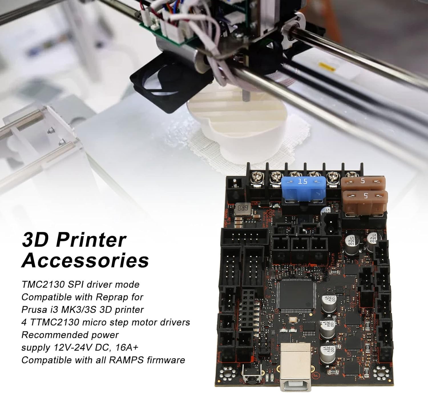 3D Printer Motherboard, Einsy Rambo1.2e TMC2130 SPI Drive Mode 3D Printer Accessories for I3 MK3/3S 3D Printers