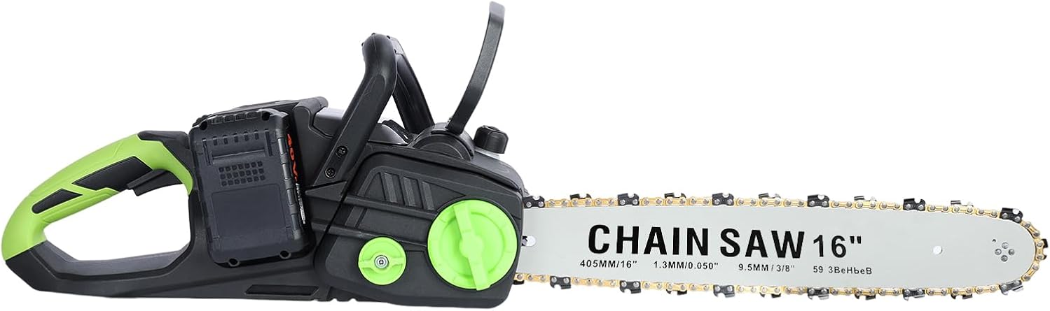 40V Cordless Chainsaw 16 Inch, Brushless Motor Electric Chainsaw with Battery and Charger, Battery Powered Chainsaw with Auto-Tension and Auto-Lubrication, 10'' Bar Length, 2 x 4Ah Batteries (Black)
