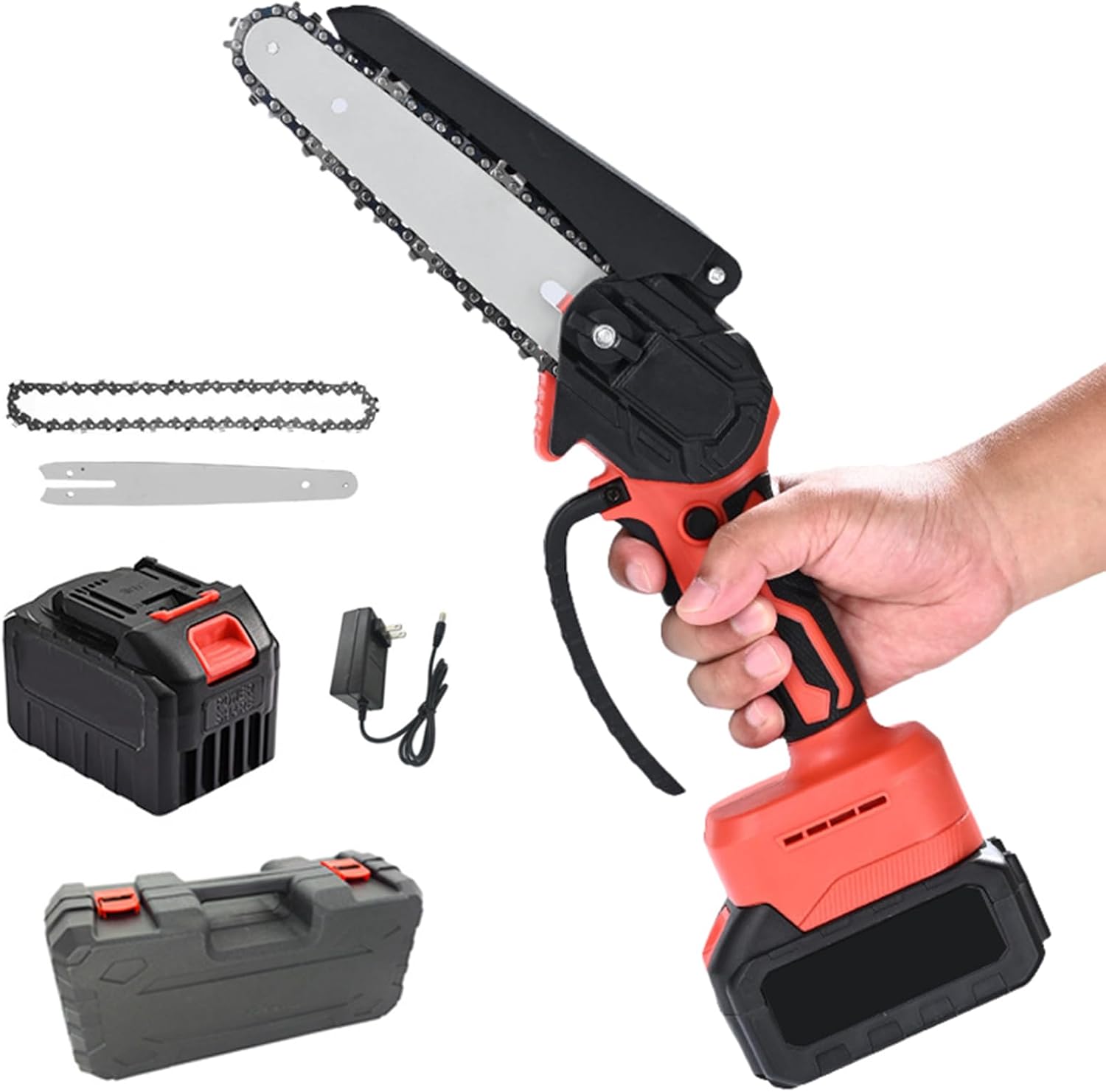 Battery Powered Chainsaw Cordless 6 Inch Portable Electric Chain Saw One-Hand Handheld Small Chainsaw for Tree Trimming Wood Cutting