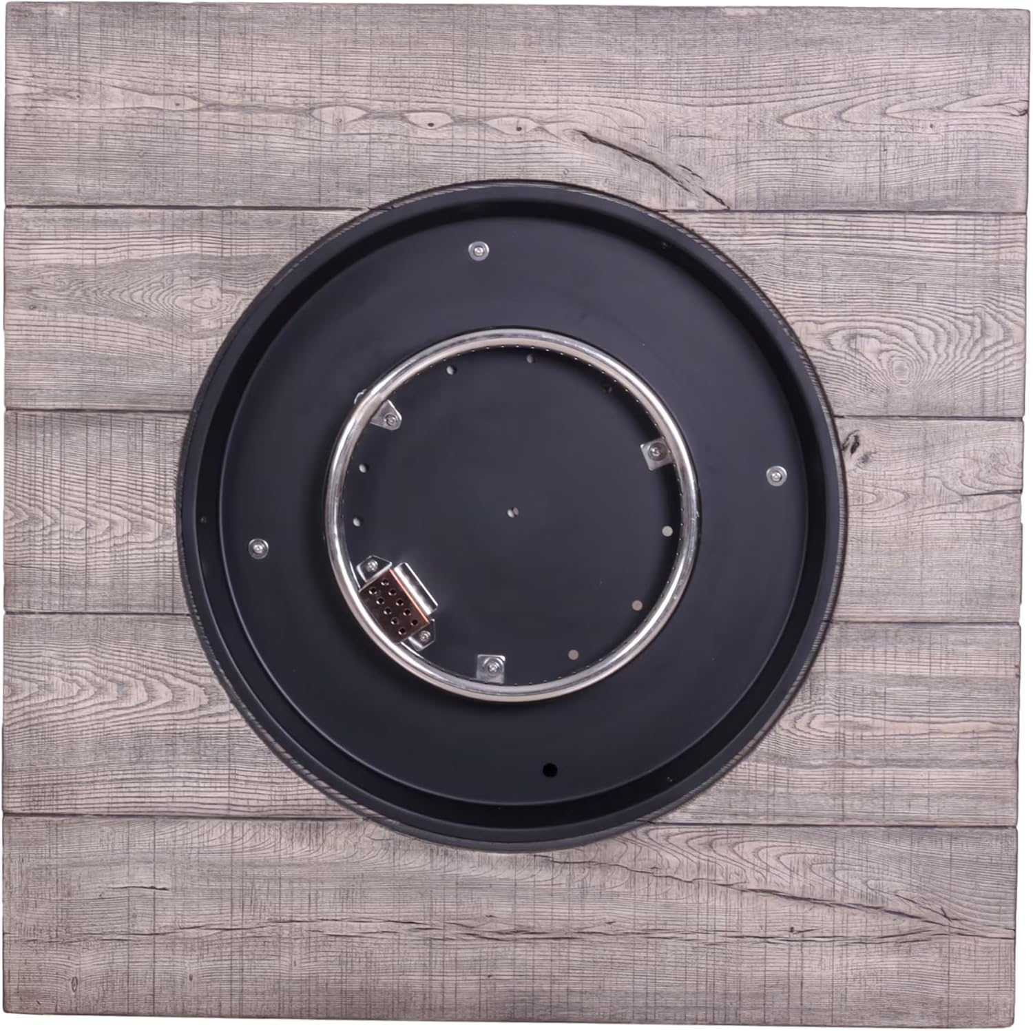 32 Inch Faux Woodgrain Table top and Steel Base Propane Outdoor Fire Pit Table with Lid