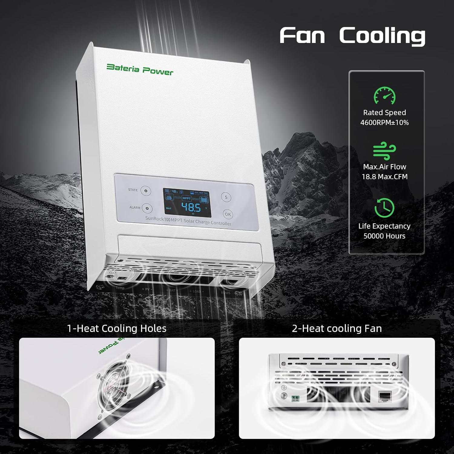 Bateria Power 100A 12/24/36/48V MPPT Solar Charge Controller, 99.5% MPPT Efficiency Solar Panel Charge Regulator, Compatible with Gel, AGM, Sealed, Flooded and Lithium LiFePO4 Battery