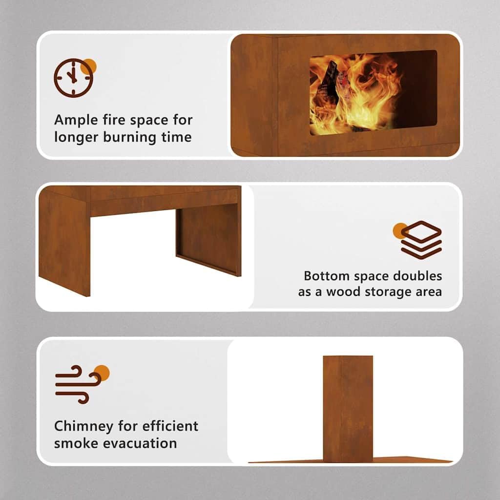 vidaXL Outdoor Fire Pit Stove Garden Weathering Steel for Large Logs Rustic Heating Perfect Patios and Camping Log Wood Fired Patio Durable Metal