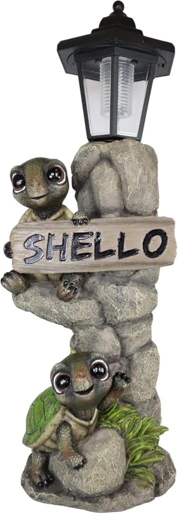Ebros Gift Whimsical 2 Baby Tortoise Turtles Holding Shello Greeting Sign On Rock Outpost Solar LED Courtesy Path Light Garden Statue Home Decorative Patio Figurine