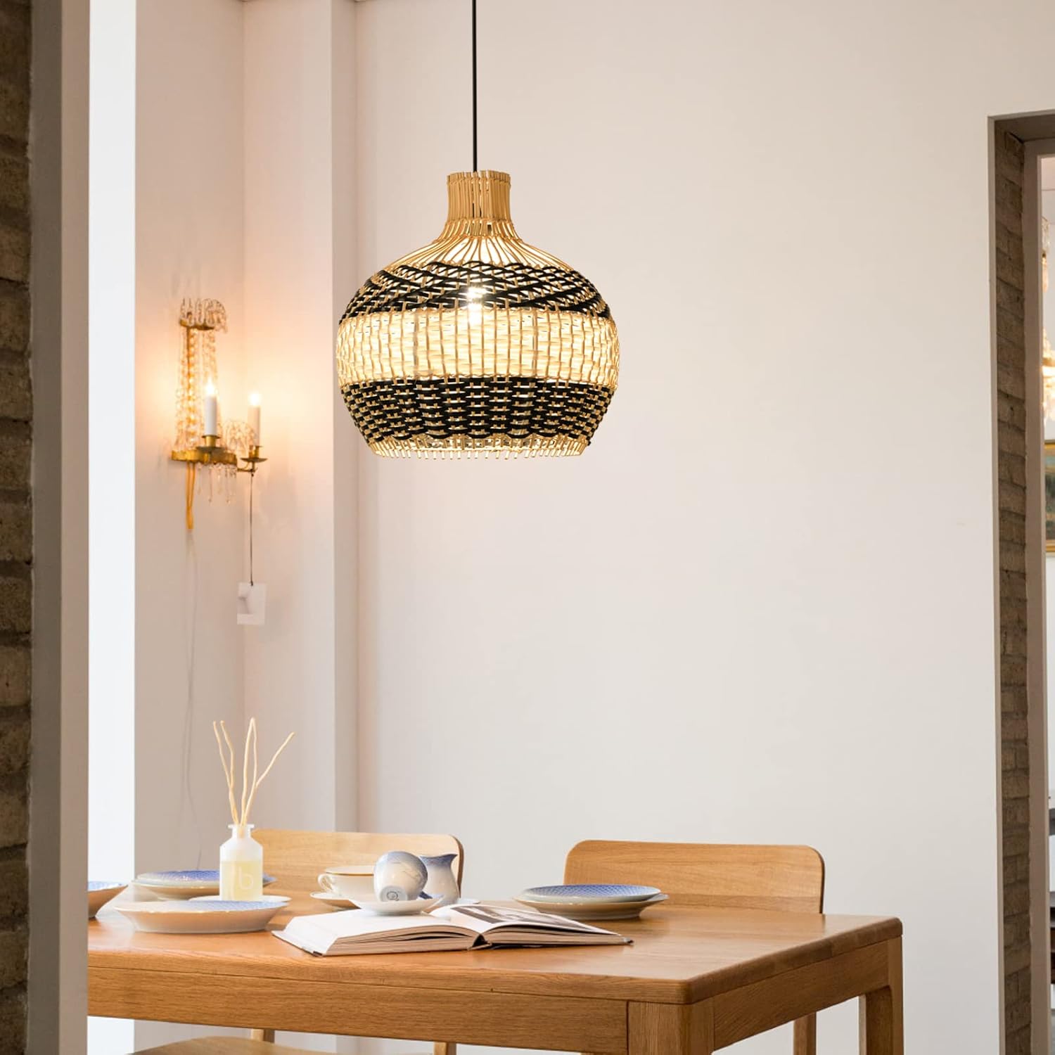 Arturesthome Rattan Pendant Light for Kitchen Island,15.7