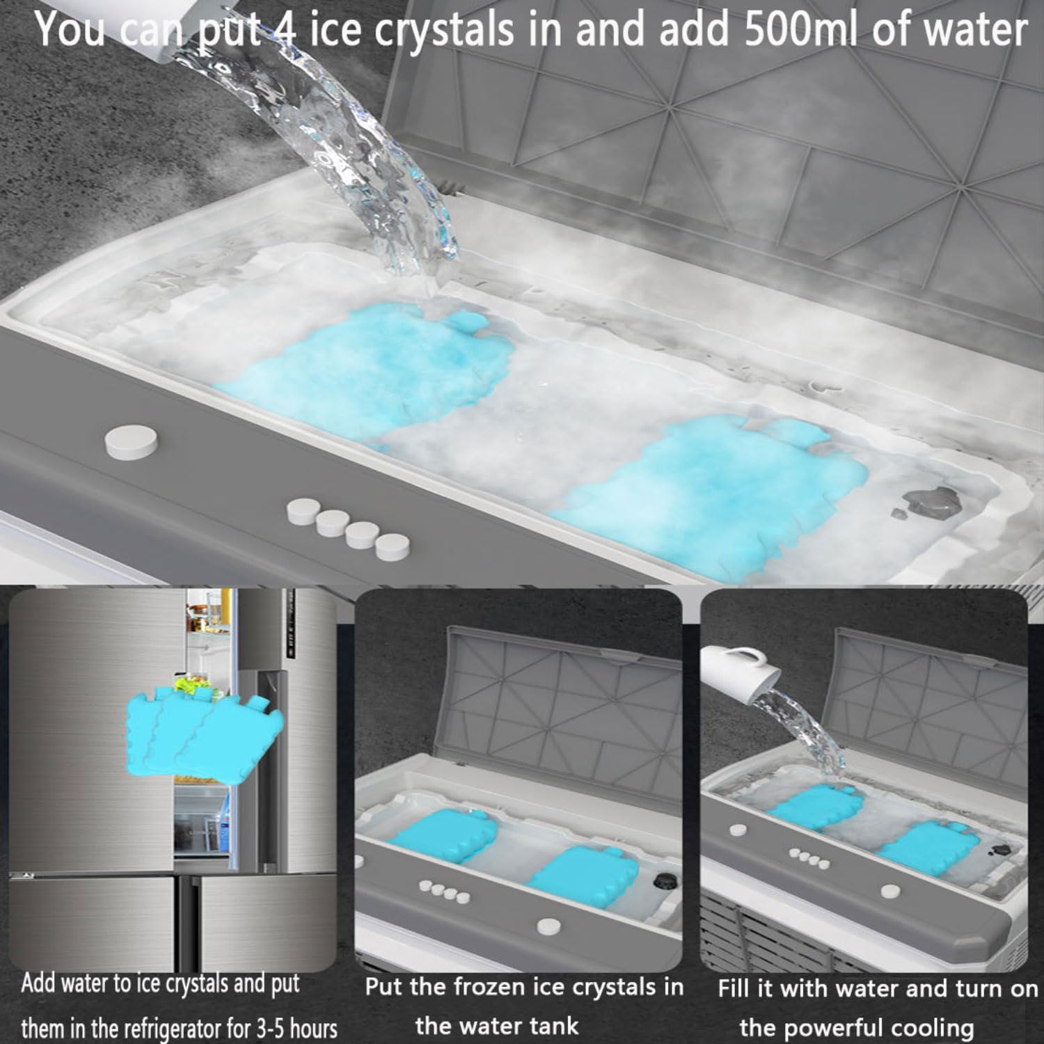 Portable Air Conditioner Cooling Fan with 1-12H Timer 3 Mode 8M/S Wind w/4 Ice Box Cooling AC Unit No Hose Needed Air Cooler with Large Water Tank for Home Bedroom Office