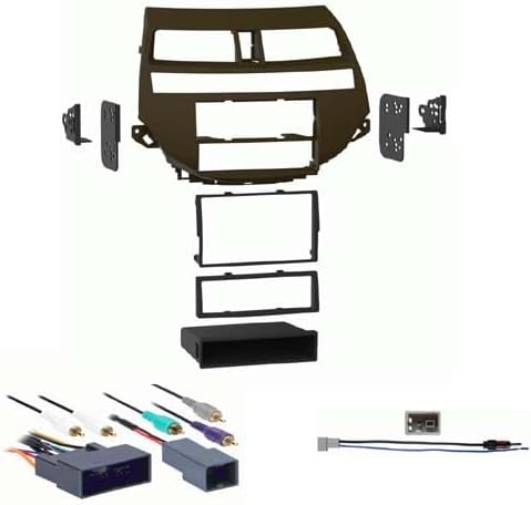 Single and Double DIN Car Stereo Radio Install Kit (Taupe) Package Compatible with Crosstour 2012 with Factory Amplifier and Automatic Climate Control