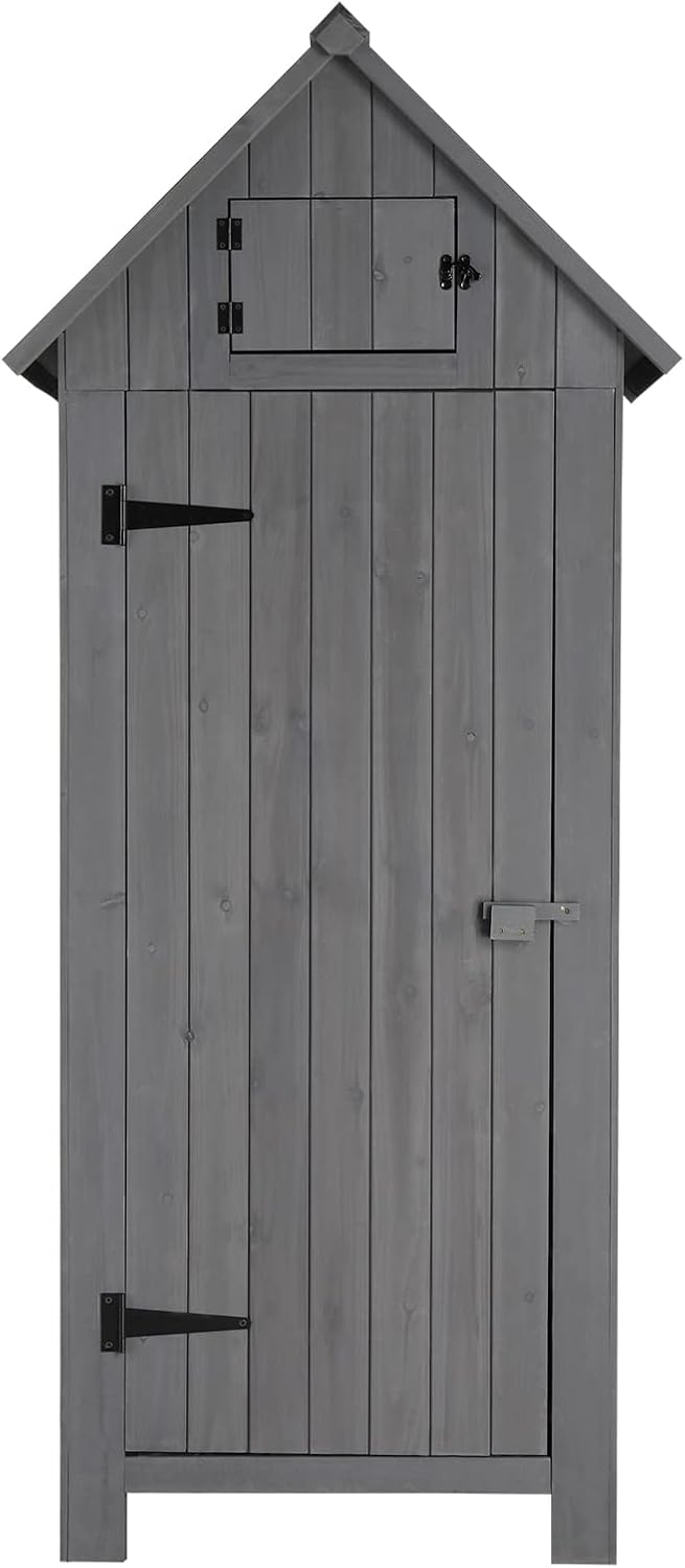 Outdoor Storage Shed,Waterproof Garden Tool Shed Storage House with Shelves and Latch,Outside Wooden Shed Closet for Yard, Patio,Lawn (Gray)