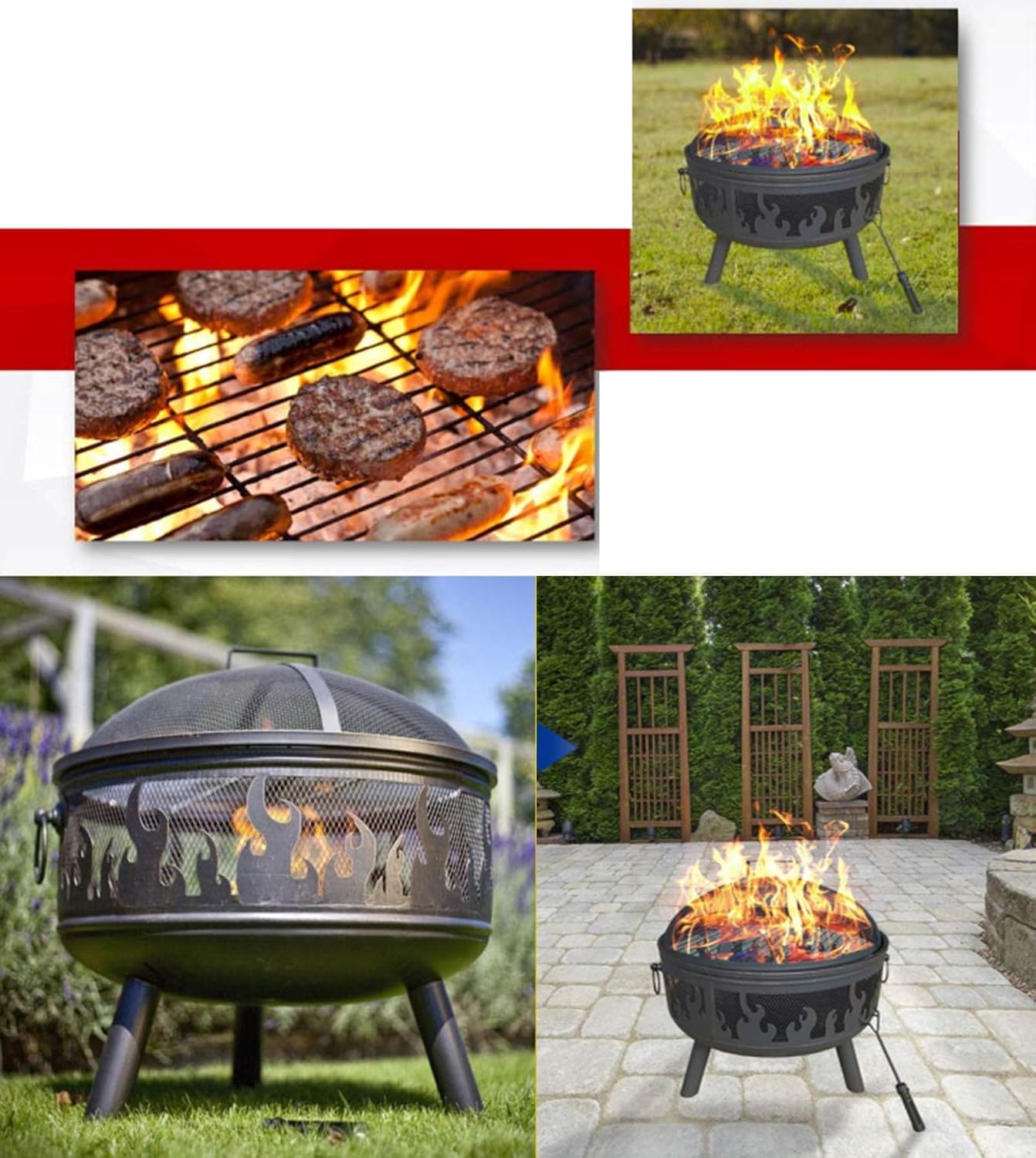 Garden Fire Pit,Outdoor Wood Burning Firebowl Fireplace with Poker Spark and Screen Retardant Mesh Lid for Backyard Camping