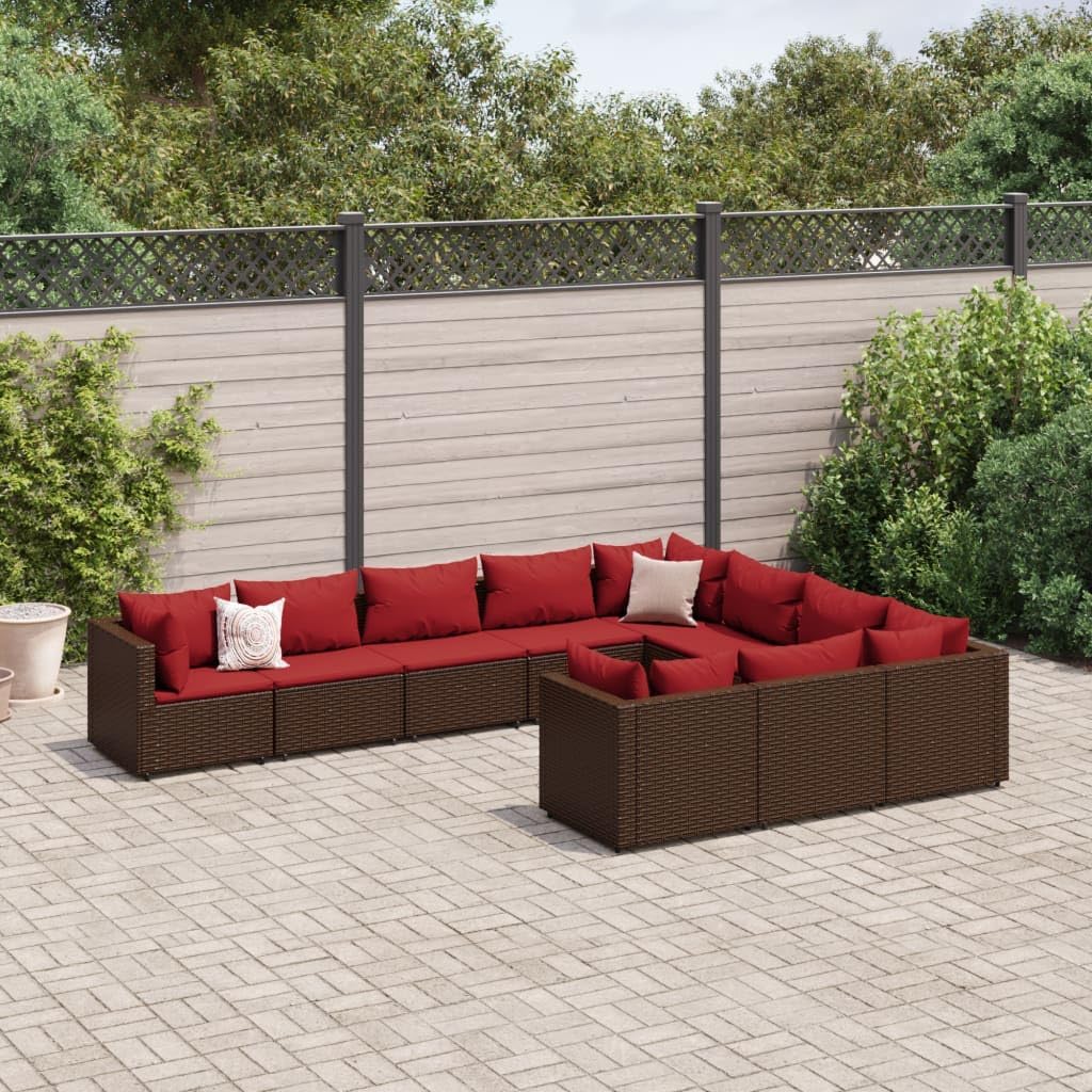 10 Piece Patio Sofa Set with Cushions Brown Poly Rattan,Comfy Patio Sofa Set with Modular PE Rattan Design for Outdoor Relaxation Furniture Sets for Patio, Lawn & Garden