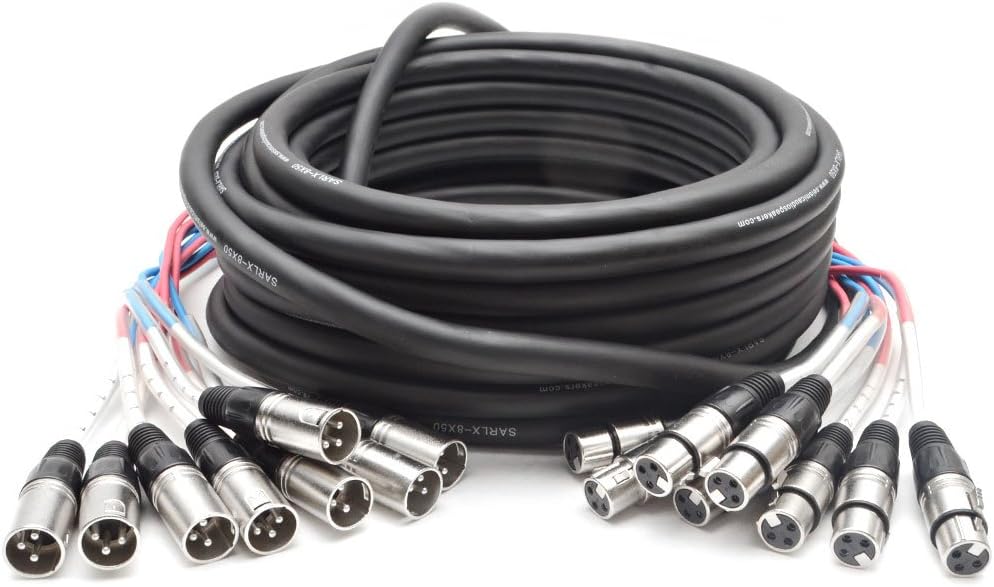 Seismic Audio - SARLX-8x50 - 8 Channel XLR Snake Cable - 50 Feet Long - Pro Audio Snake for Live Live, Recording, Studios, and Gigs - Patch, Amp, Mixer, Audio Interface 50'