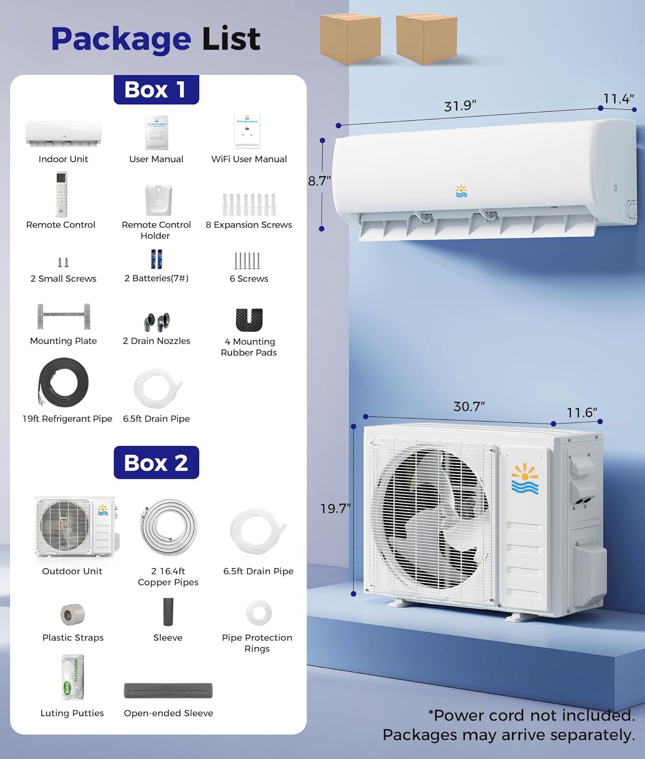 Mini Split Air Conditioner - 12000 BTU Ductless Mini Split Ac/Heating System, 115V 20 SEER2 Wifi Enabled Inverter, 750Sq.Ft, Split AC Unit with Precharged Heat Pump, R454B with Installation Kit