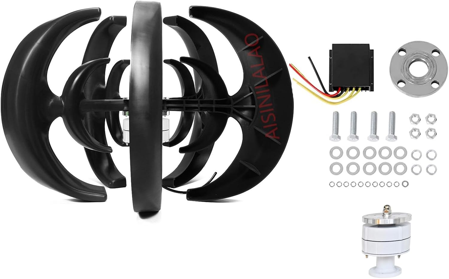 Black Vertical Axis Lantern Garden Boat Wind Generator,12V 24V 48V 2000W 5 Leaves Wind Turbine Kit with Controller for Home Camping & Boat Use