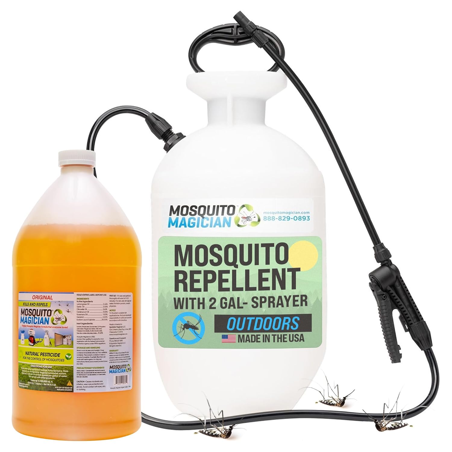 Mosquito Magician 1 Gallon Liquid Concentrate with a 2 Gallon Pump Up Sprayer - User-Friendly - Ideal for Yards, Lawns, Patios - Kills Mosquitoes, Fleas, Fire Ants - Includes 6 Natural Essential Oils