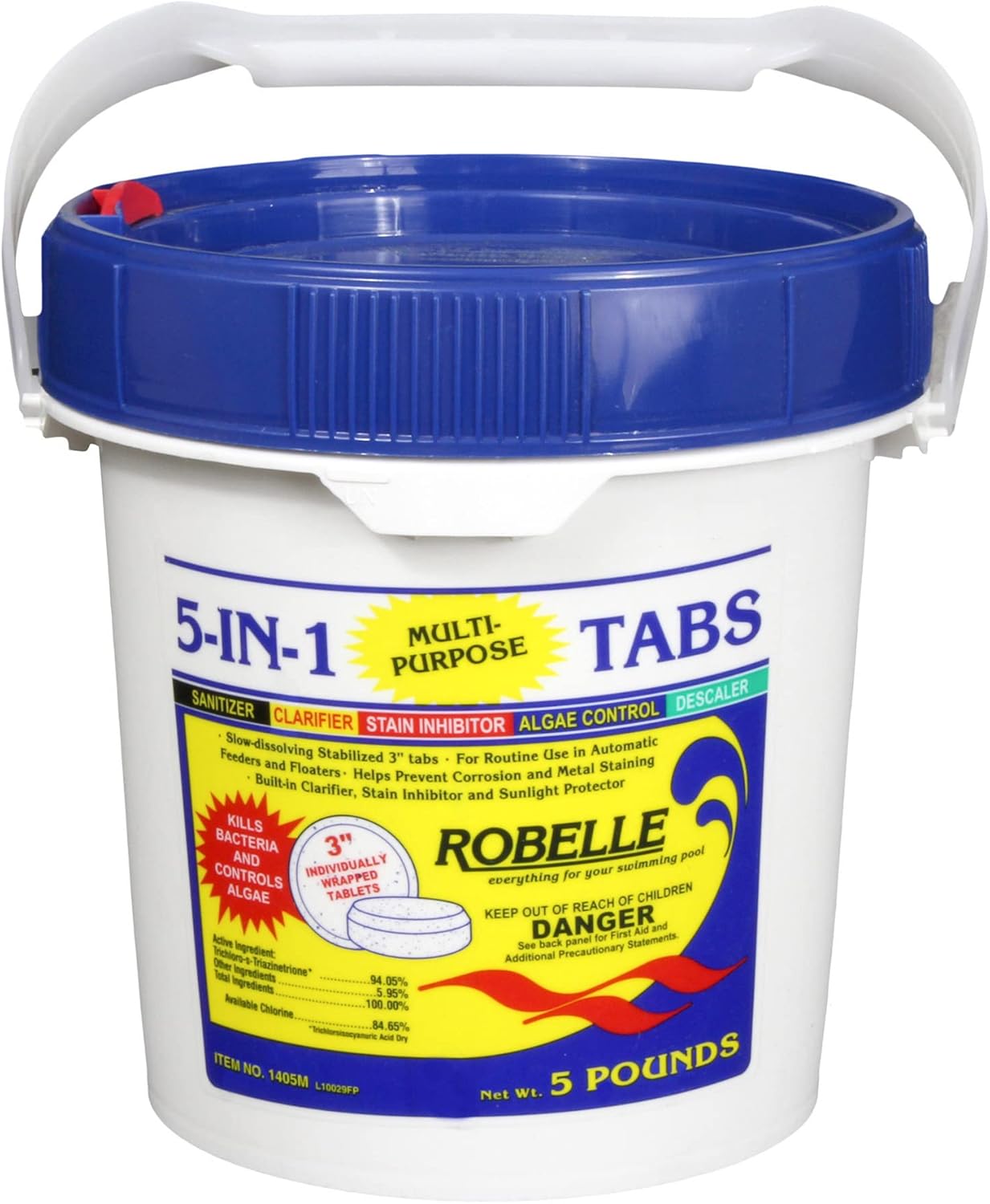 Robelle 5-Pounds Premium 5-in-1 Multi-Purpose Tabs, Chlorine Tablets 3 Inch, Sanitizer, Clarifier, Stain Inhibitor, Algae Control, Descaler, Sunlight Protector All in One, Made in USA
