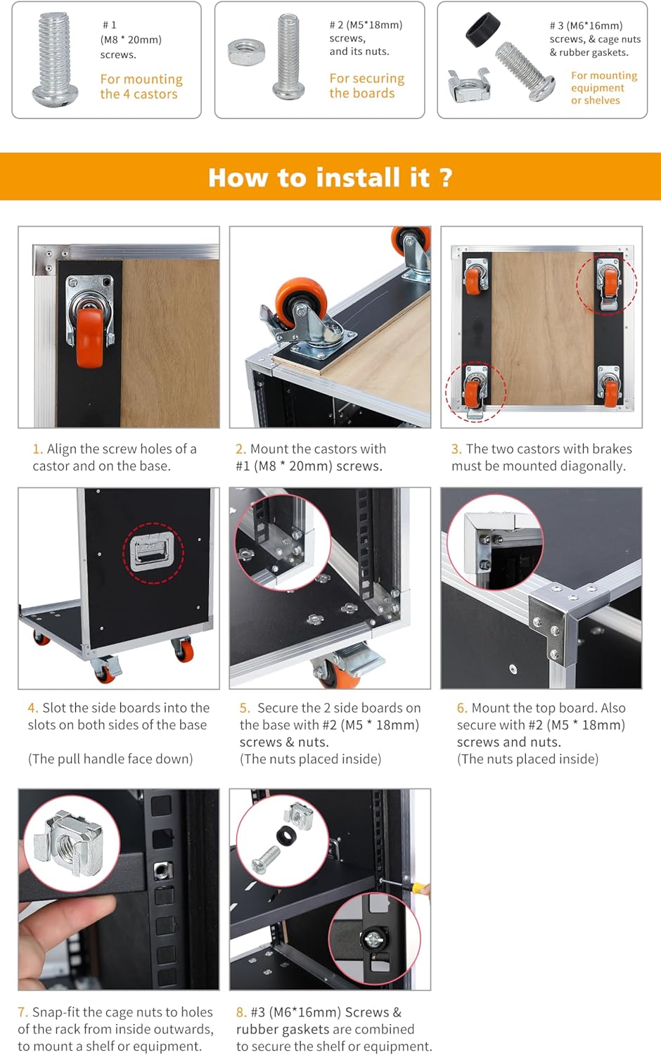 AV Gear Rack 8U Home Audio & Video Stage Stereo Equipment Storage Cabinet Stand On Wheels - 8U 19in Server IT Network Data Devices Storage Rack Cabinet - SC01-8U