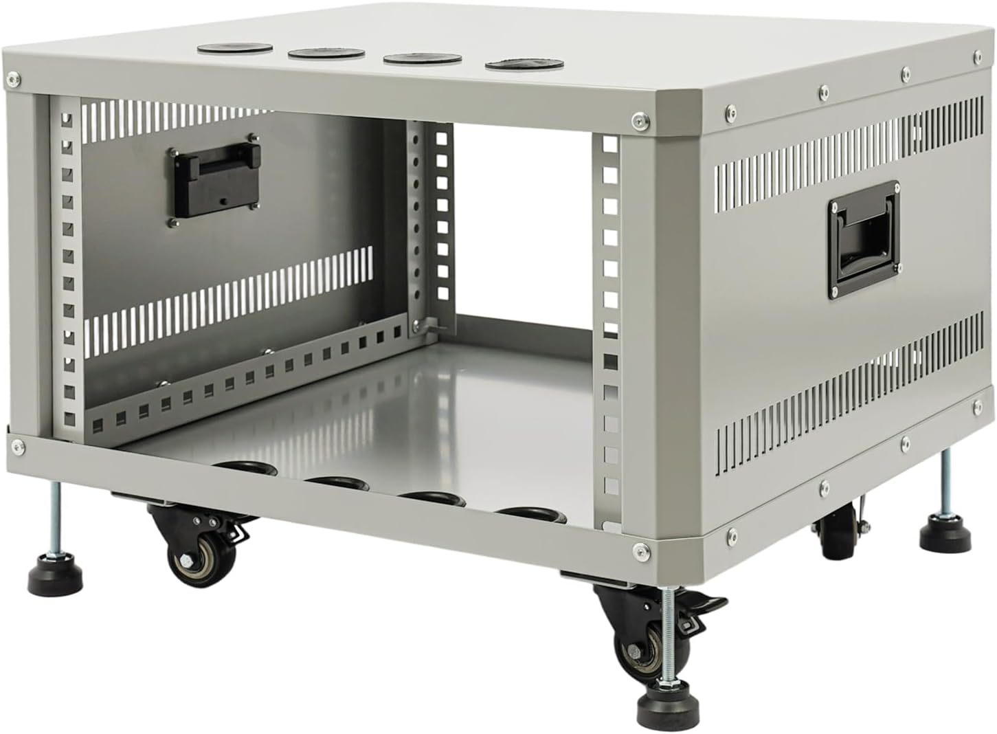 Network Audio Rack with Wheels, Steel Server Rack Cabinet for AV Equipment, Amplifiers, Network Gear, Rolling Universal Rack with Cable Management & Ventilation (Gray, 6U)