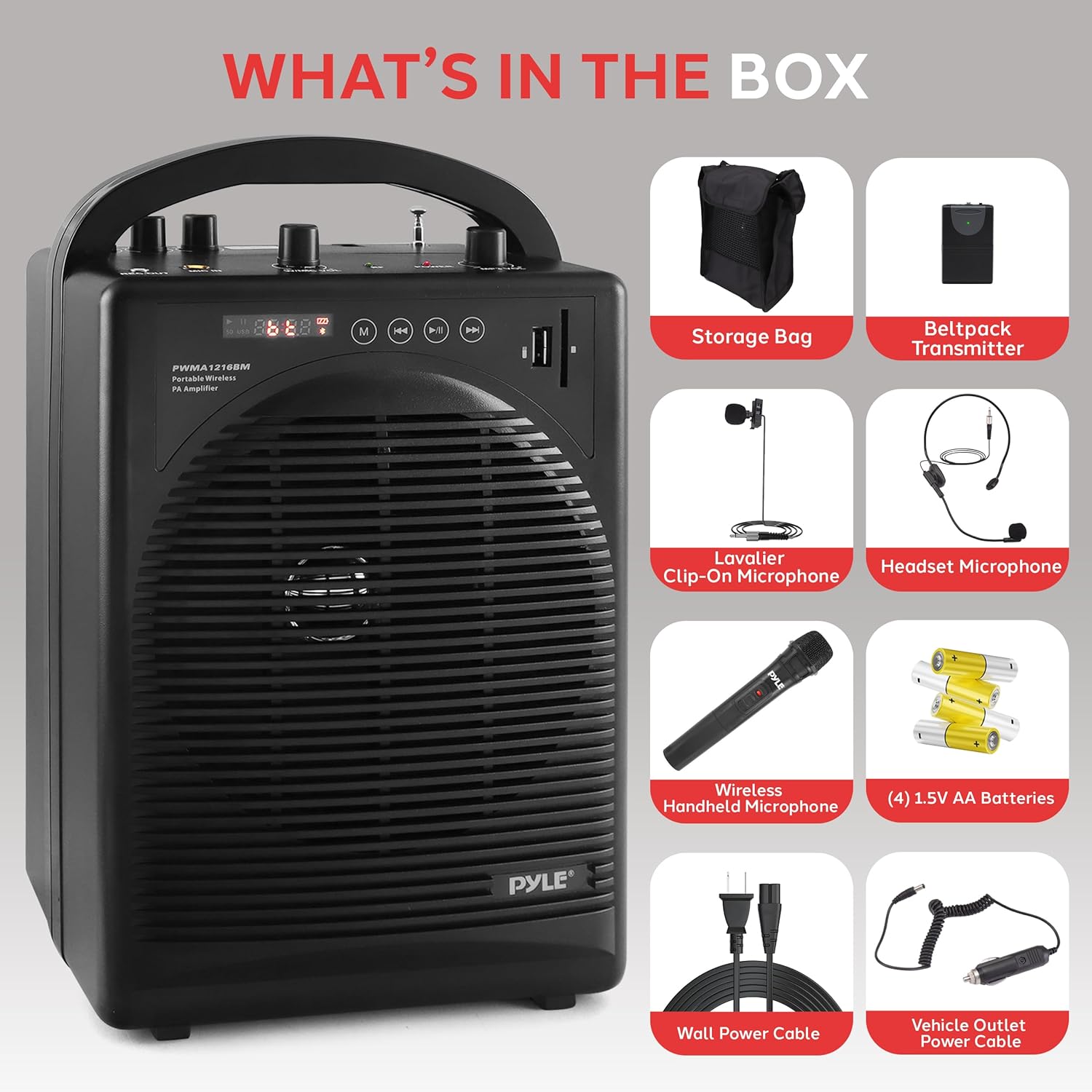 Pyle Portable Outdoor PA Speaker Amplifier System & Microphone Set with Bluetooth Wireless Streaming, Rechargeable Battery - Works with Mobile Phone, Tablet, PC, Laptop, MP3 Player - PWMA1216BM, BLACK