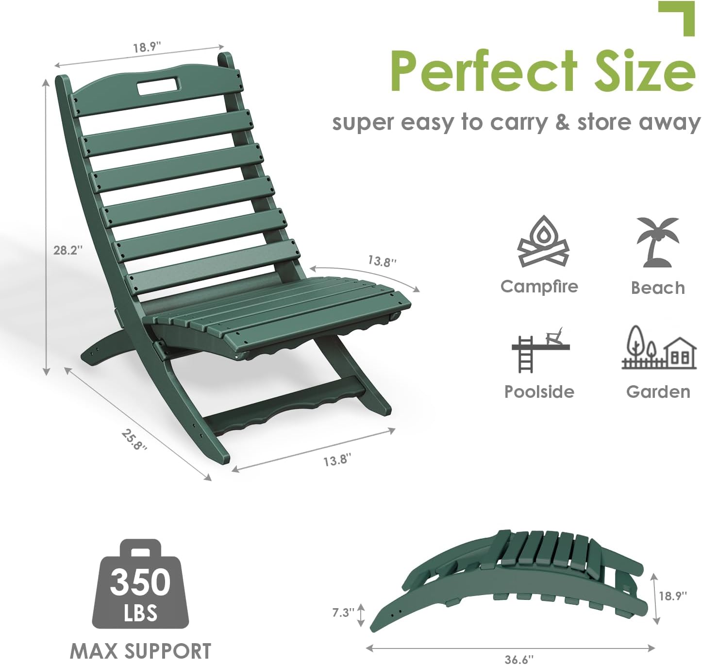 GREENVINES Folding-Xavier-Chairs Set of 2 | Wave | Portable Adirondack-Chair | HDPE Plastic | All Weather Fire-Pit Chair | Forest | for Beach Outdoor Deck Poolside Garden Patio Porch Fishing