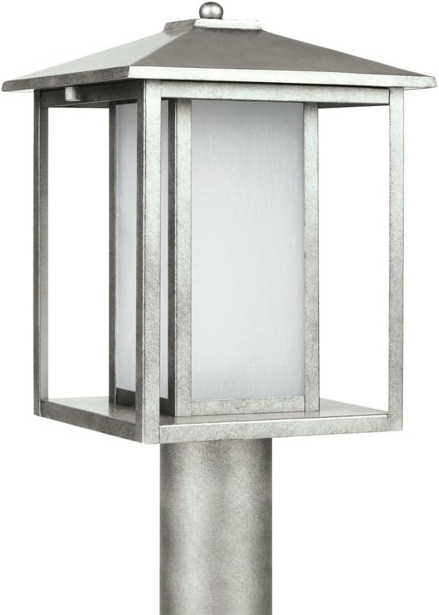 Sea Gull Lighting Generation 89129-57 Transitional One Light Outdoor Post Lantern from Seagull-Hunnington Collection, Nickel, Silver Finish, 9.00 inches, Weathered Pewter