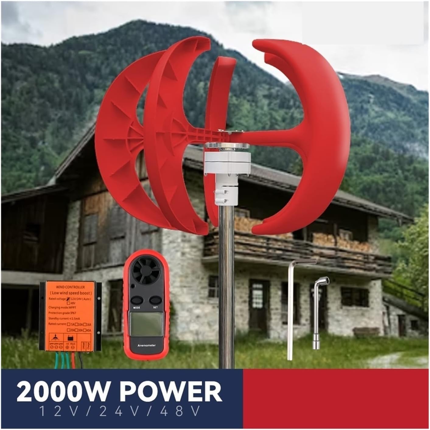 Wind Turbine, Vertical Wind Turbine Windmill 1000W 12v 24v Low Noise Wind Speed Start Rotation Free Energy with MPPT Charge Controller(White,Turbine ONLY_12V)