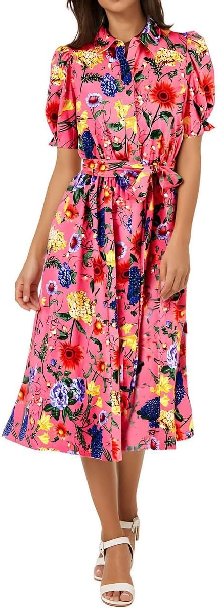 Anne Klein Womens Shirt Dress with Puff Sleeves