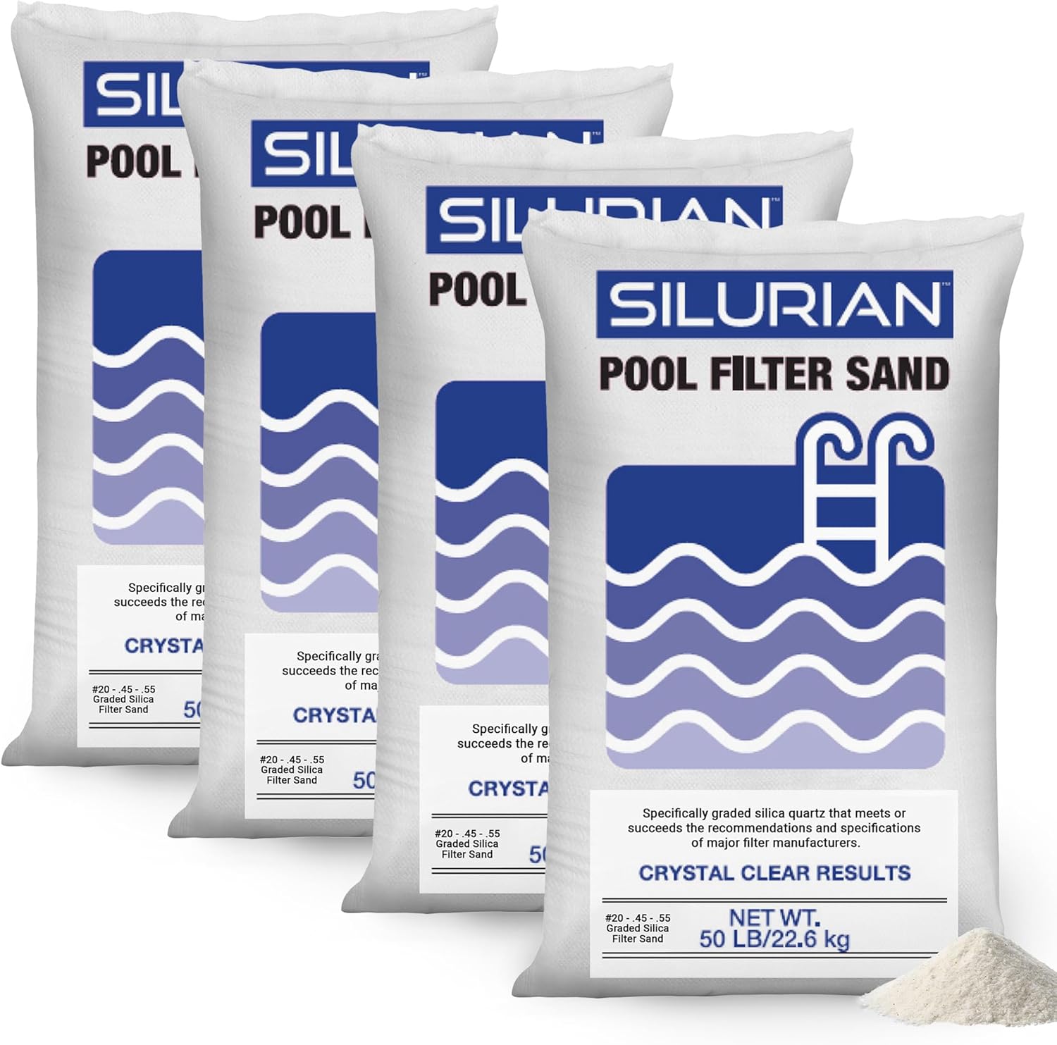 US Silica 4 Pack Silurian 20 Grade Angular Pool Filter Sand, Washed and Screened Angular Particles, Ideal for Pool Filtration and Optimal Water Clarity