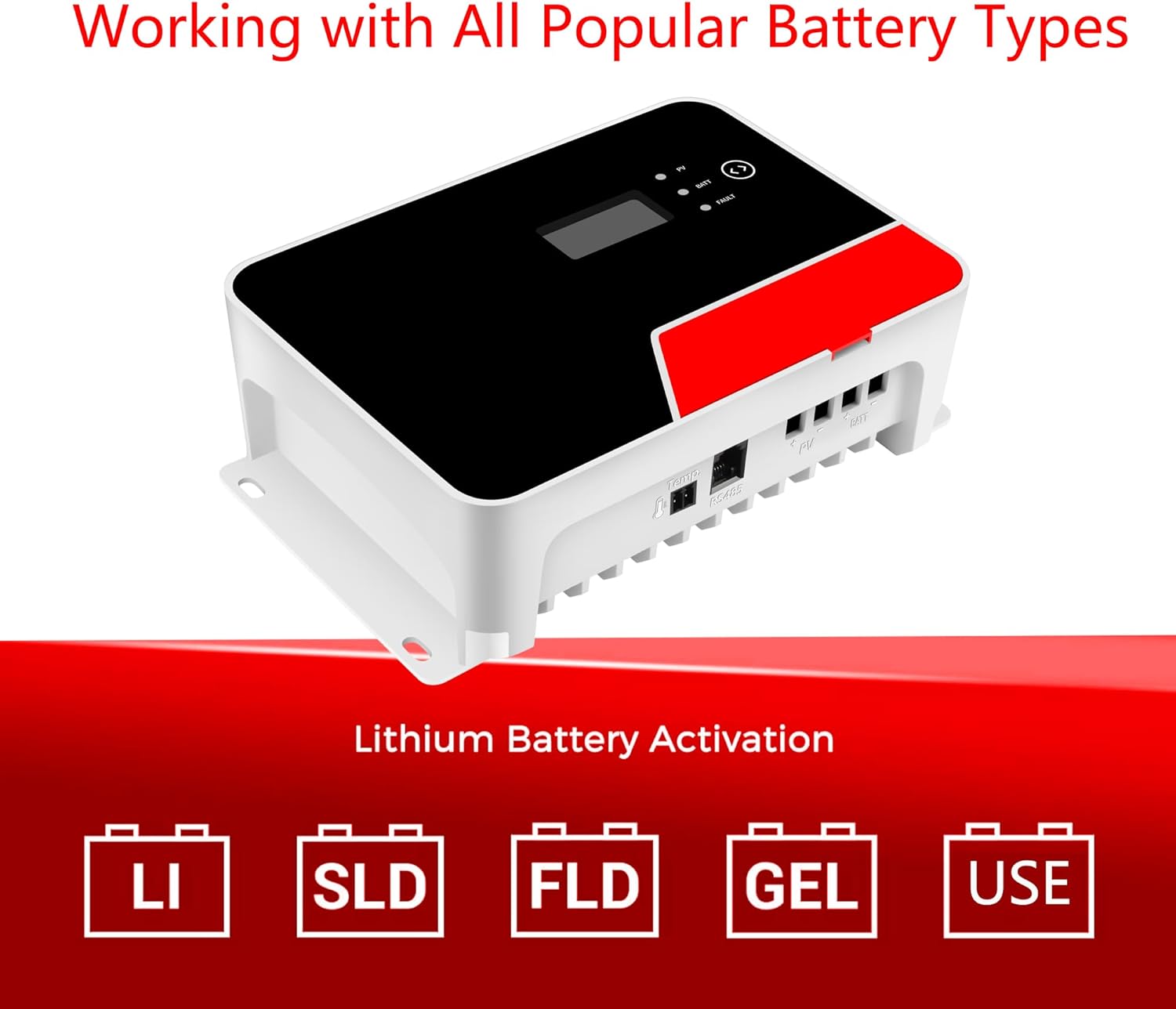 40A MPPT Solar Charge Controller 12V/24V DC 100Voc with LCD Display and Built-in Bluetooth,Control via Mobile Phone APP APP,fit for Sealed Flooded Gel and Lithium Battery