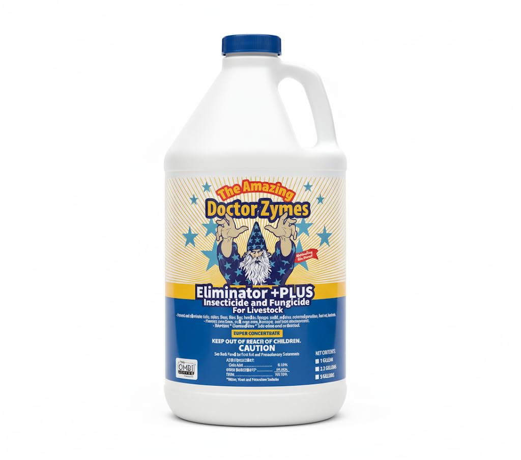 Eliminator +Plus – Organic Enzyme Insecticide & Fungicide for Livestock, Poultry & Farms – Safe, Non-Toxic Fly Spray, Mite Control & Fungus Prevention - Natural, Biodegradable, OMRI Listed