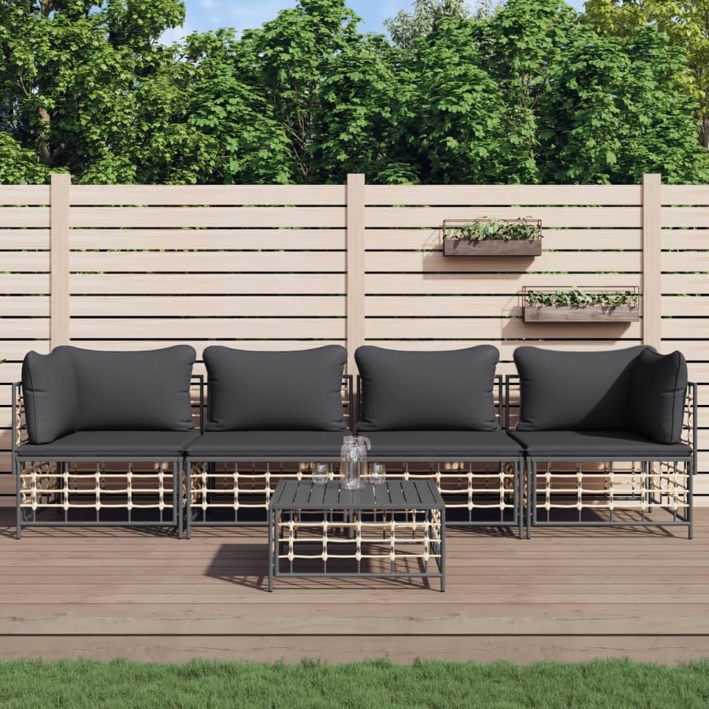 5 Piece Patio Lounge Set with Cushions, Poly Rattan,Cozy Outdoor Lounge Set: WeatherResistant Poly Rattan Furniture for Patio and Garden Patio Furniture & Accessories, Outdoor Seating