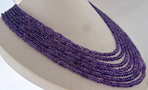 7 Line Natural AMETHYST FACETTED Round BEADS Necklace 22 INCHES 5 MM TO 3MM