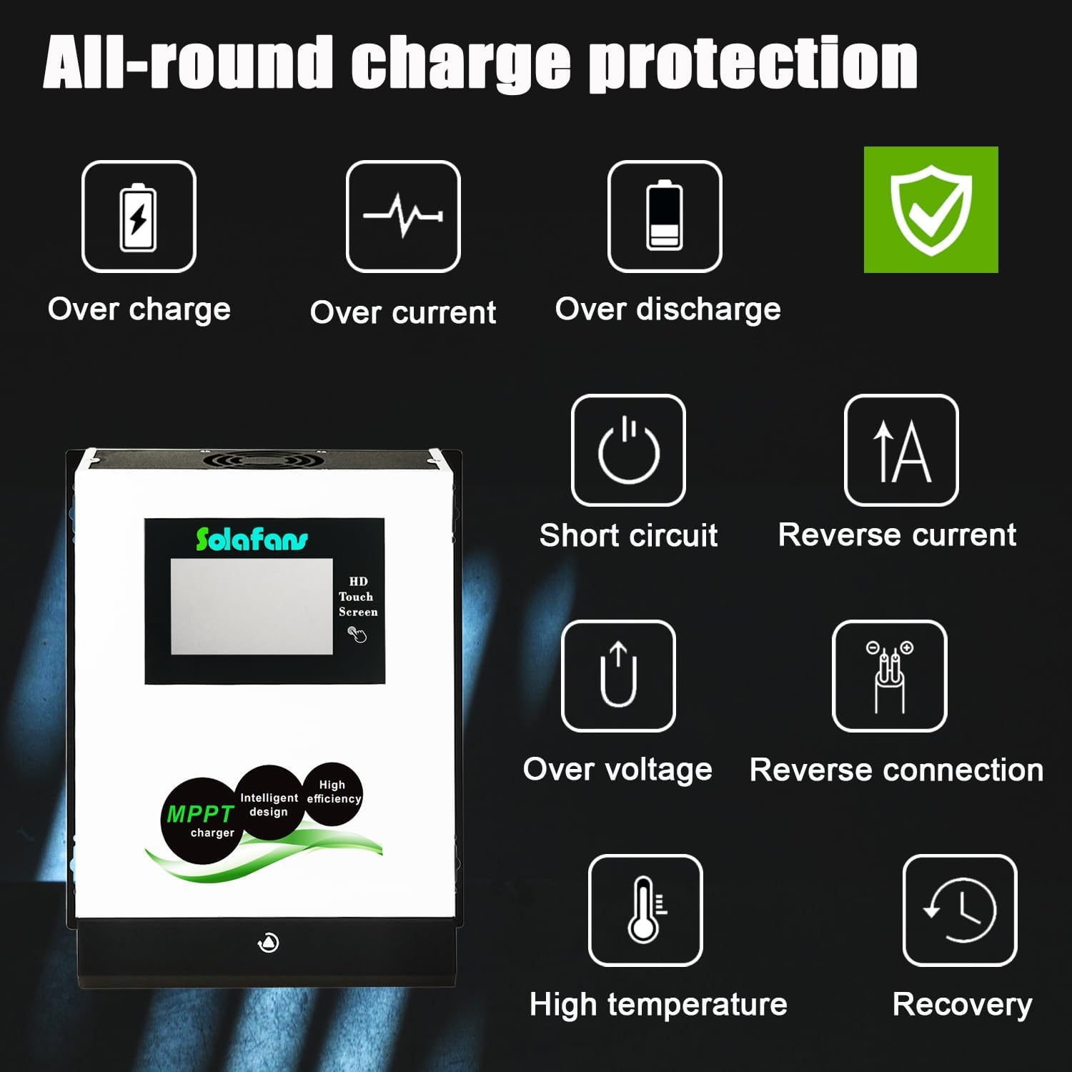 96V 60A Modbus MPPT Controller 6600W Solar Panels Input HD Touch Screen 48V/60V/72V/84V/96V PV180V Battery Reactivation Multi-Language with Bluetooth
