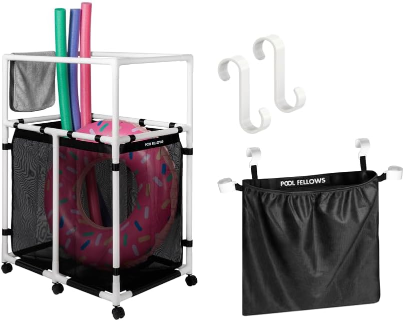 Pool Accessories Bundle | 105 Gallons Pool Storage Bin (Basic Pro) +Side Pouch+S Hooks (2pcs)