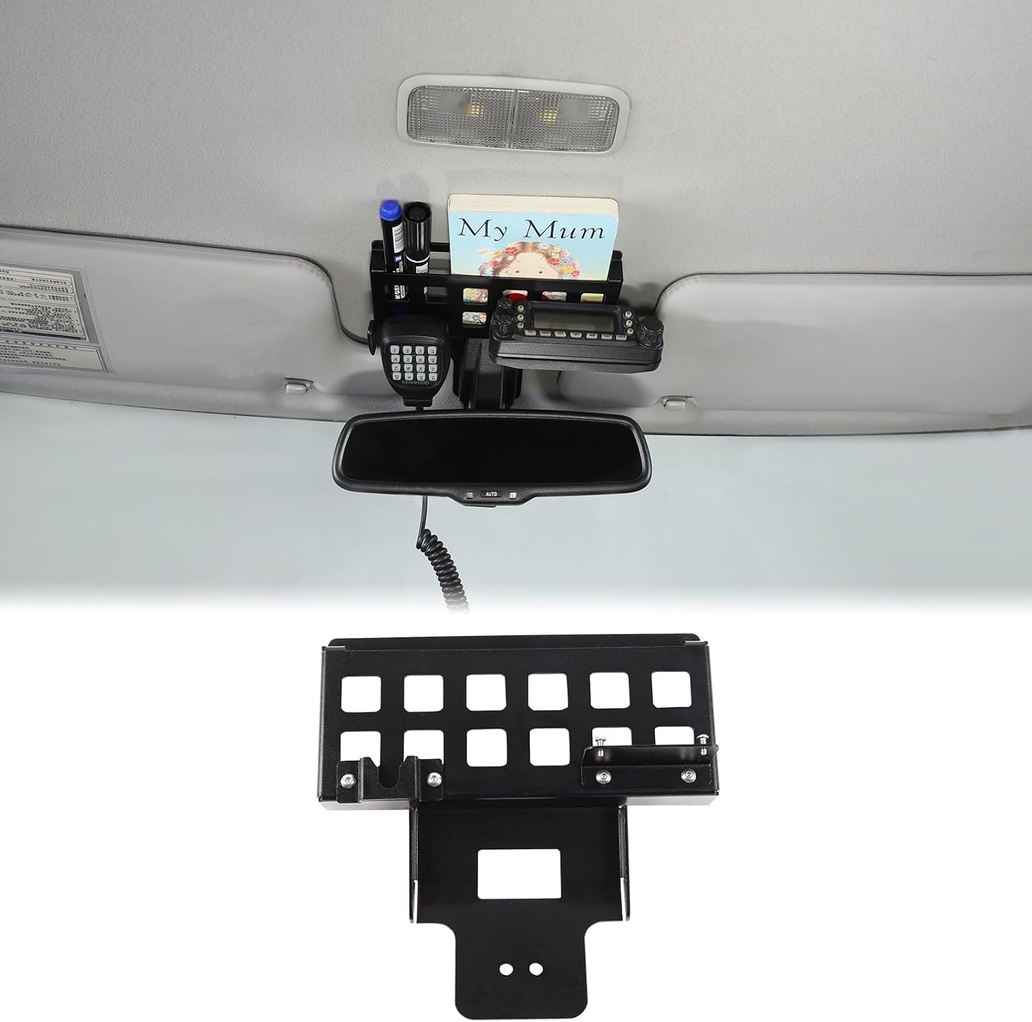 Aunginsy Inner Rearview Mirror Storage Rack Shelf Compatible with Toyota FJ Cruiser 2007-2021 Car Roof Rearview Mirror Multifunctional Storage Box Mount Frame Organizer Tray Expansion Accessories