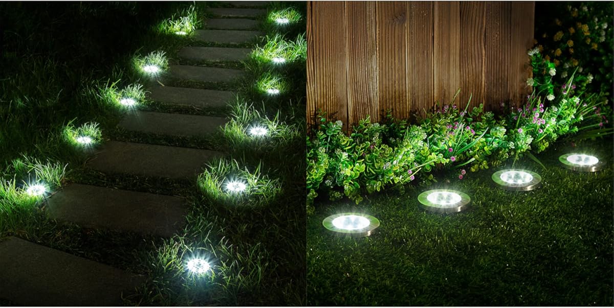 SOLPEX 24 Pack Solar Ground Lights, 8 LED Solar Powered Disk Lights Outdoor Waterproof Garden Landscape Lighting for Yard Deck Lawn Patio Pathway Walkway (White)