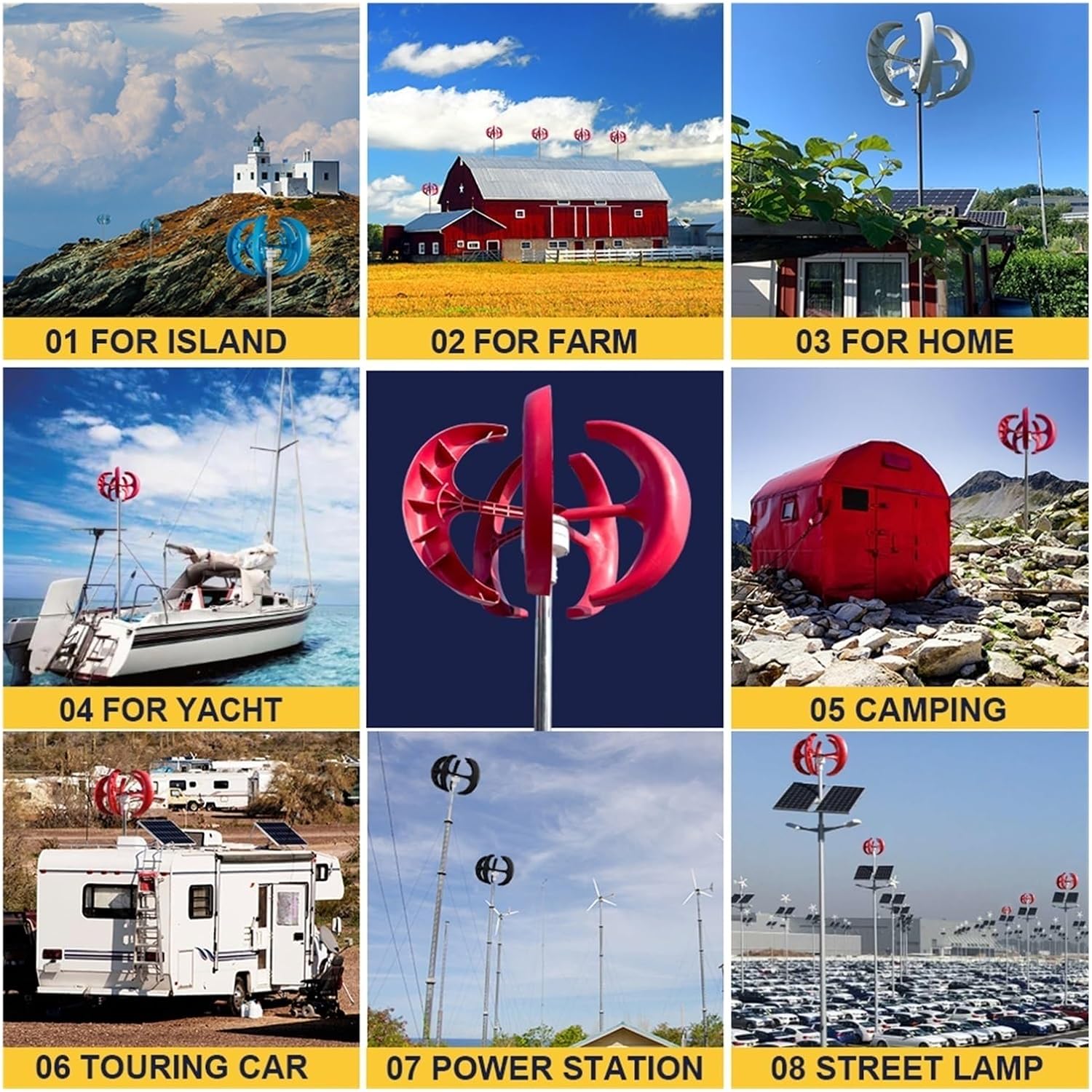 Wind Turbine Generator, 1500W Wind Turbine Lantern Wind Turbine Vertical 12V 24V Motor Quick Start Home Farm Hybrid Street Light with MPPT Controller for Marine, RV, Home(Blue,WITH MPPT CONTROLLER_12V