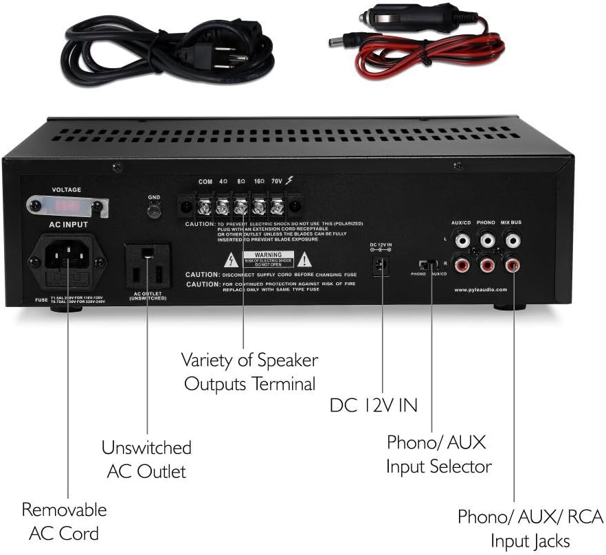 Pyle Home Compact Public Address Mono Amplifier - Professional 50W Mini Home Power Audio Sound PA Speaker Receiver System w/RCA, PT110 & Home Desktop Gooseneck Wired Microphone System -PDMIKC5 Black