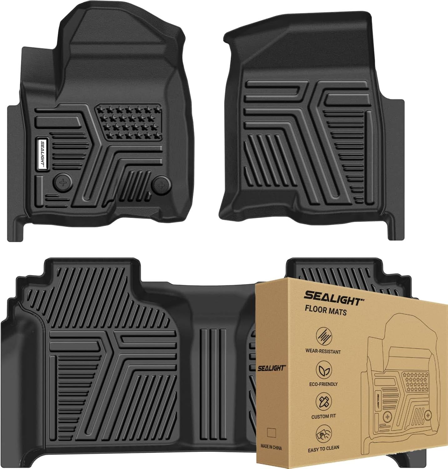 SEALIGHT All Weather Floor Mats for 2019-2026 Chevy Silverado GMC Sierra 1500 Accessories / 2020-2026 Sierra 2500 HD/3500 HD Crew Cab, Non-Slip TPE, Odorless, Easy to Clean, Waterproof, Custom Fit