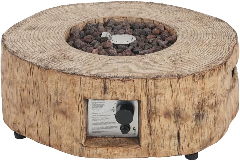 Patio MGO Round Shape Propane Fire Pit, 30, 000BTU, Wood Pattern Brown, Tank Cover Not Provided