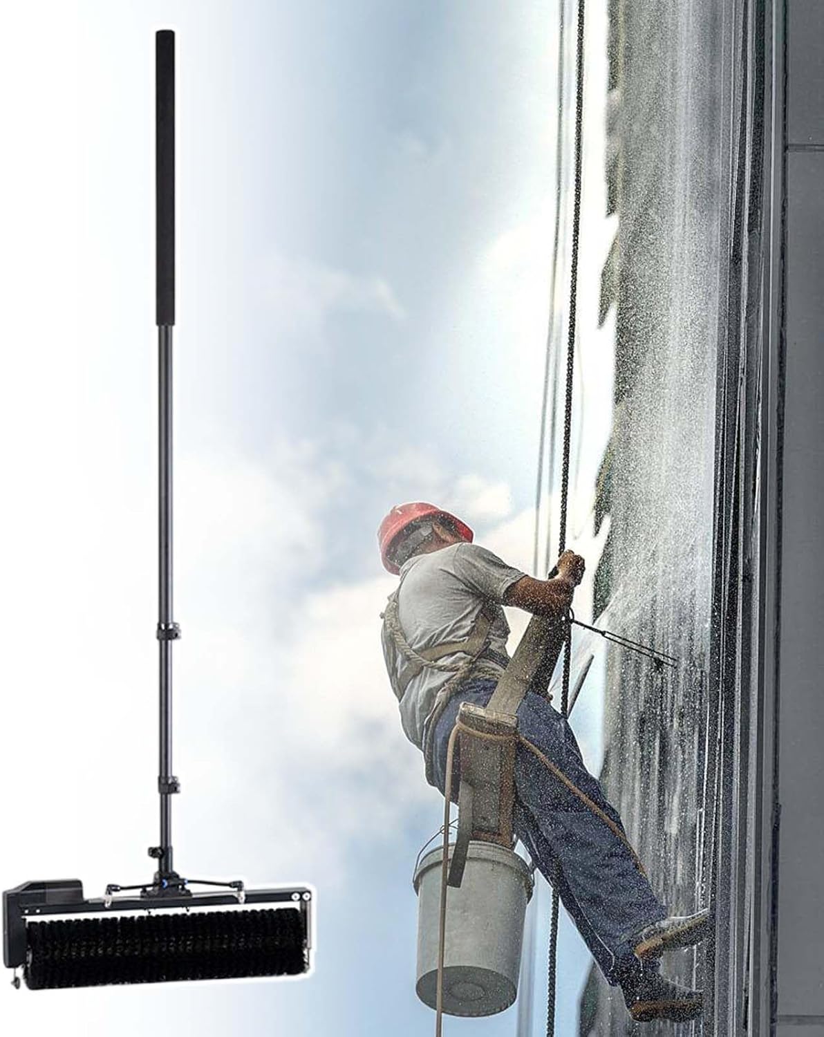 Handheld Solar Panel Cleaner,Electric Water Fed Rod Kit,Telescopic Buckle, 60Cm Drum Brush Head, for High-Altitude Cleaning,5.5m