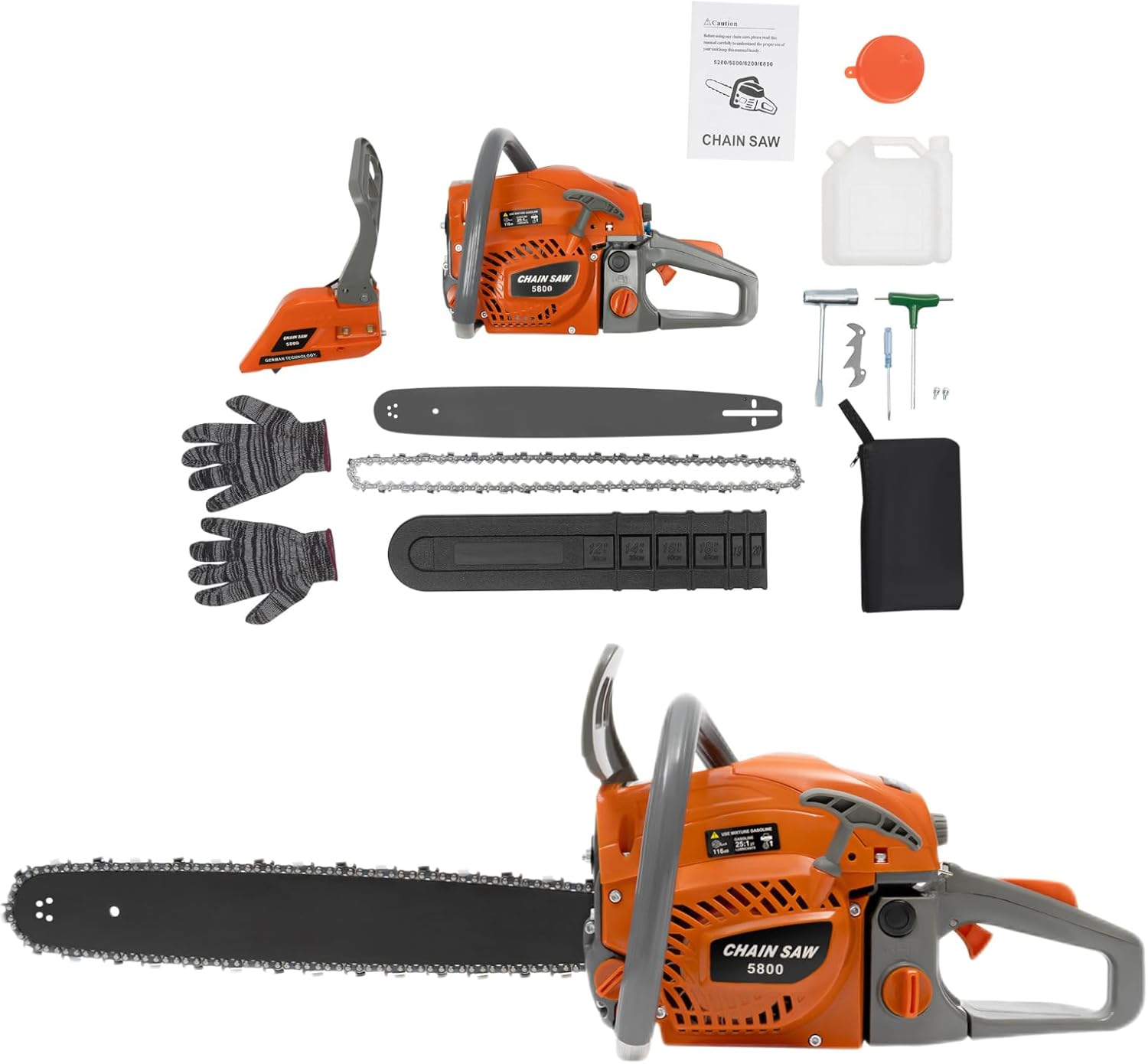20 Inch Gasoline Chainsaw, 58CC Gas Powered Chainsaw 2 Stroke Handheld Cordless Petrol Power Saw, W/4.73Oz Large Fuel Tank, Automatic Lubrication System, for Cutting Wood Etc