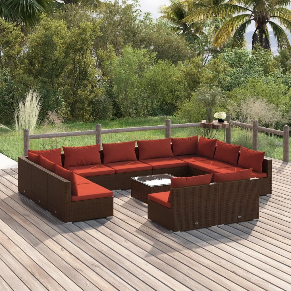 12 Piece Patio Lounge Set with Cushions Brown Poly Rattan,AllinOne Patio Lounge Set: Versatile Outdoor Furniture for Relaxation and Entertainment Patio Furniture, Outdoor Furniture Sets