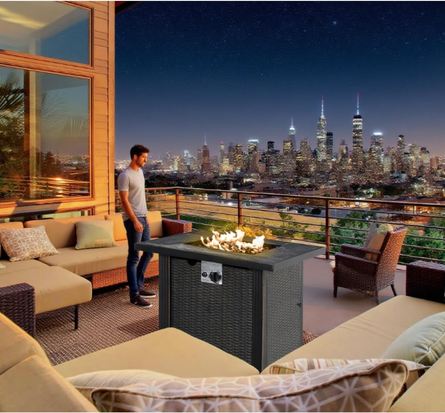 Outdoor Propane Gas Fire Pit Table - 2-in-1 Design with 50,000 BTU Burner, Steel Construction, Black Color