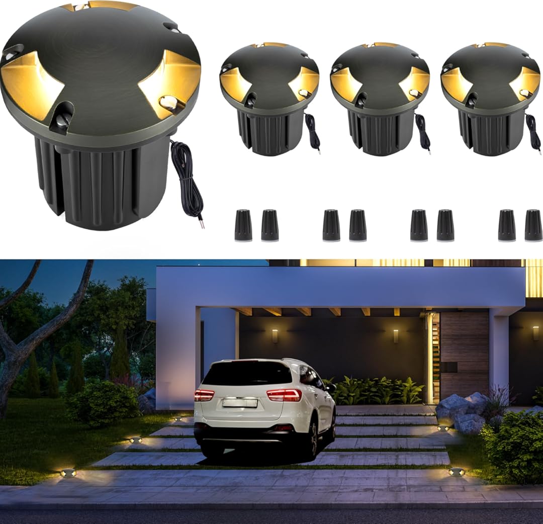 Gardenreet Landscape Well Light - Brass Outdoor Ip65 Wired In-Ground Lighting, Waterproof LED 12V Low Voltage Fixture, Antique Bronze for Lawn Deck Walkway Without MR16 Bulb