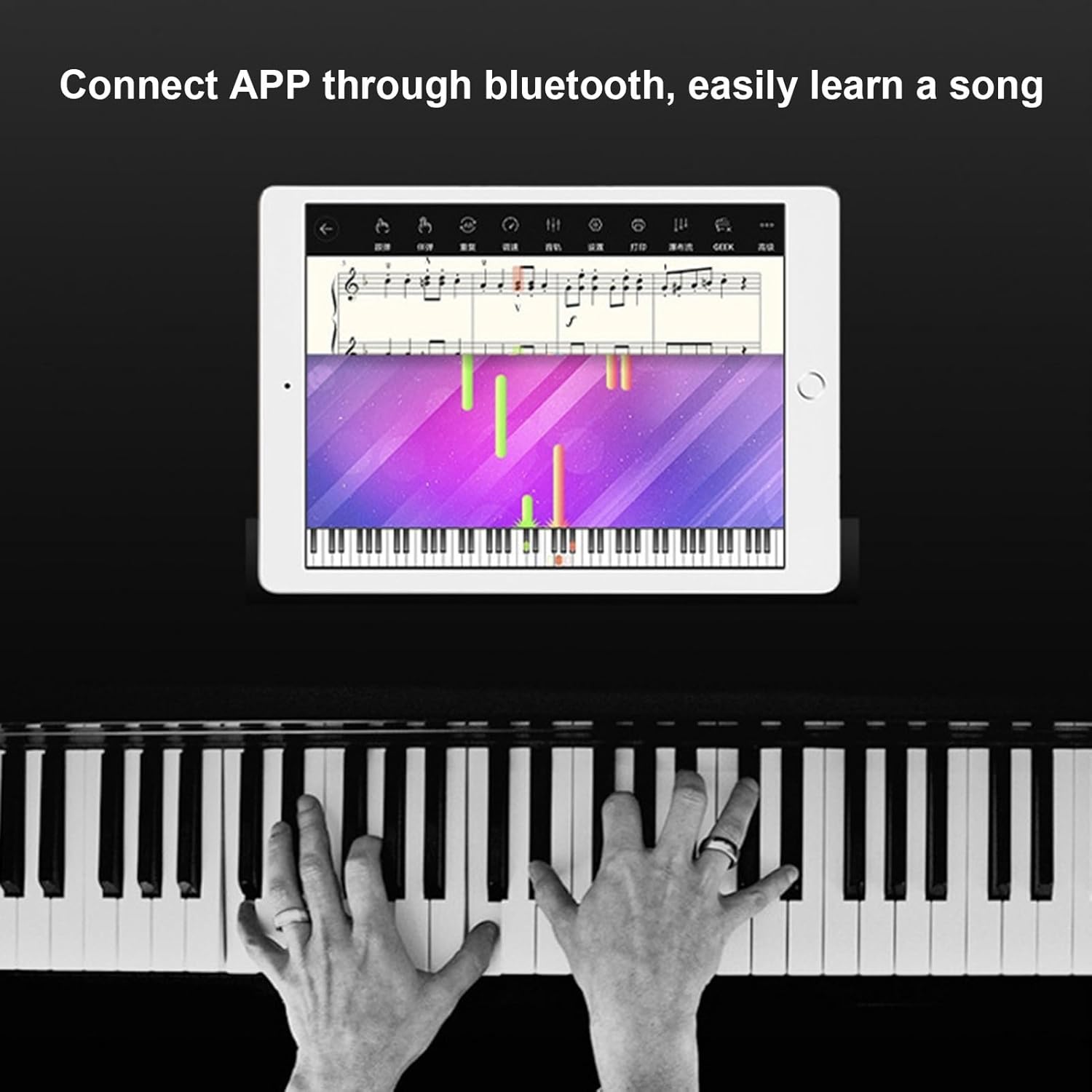 88 Keys Weighted Keyboard With Stand, Sustain Pedal, Hammer-Action Digital Piano, Portable Electronic Keyboard Full Size with Dual Speakers, Support Bluetooth MIDI For Beginner, Professional(White)