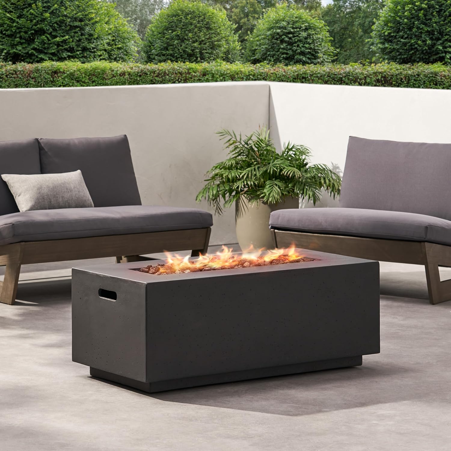 40 Inch Outdoor Propane Fire Pit, 40,000 BTU Rectangular MgO Concrete Firepit, Light Grey, for Patio, Backyard, Garden