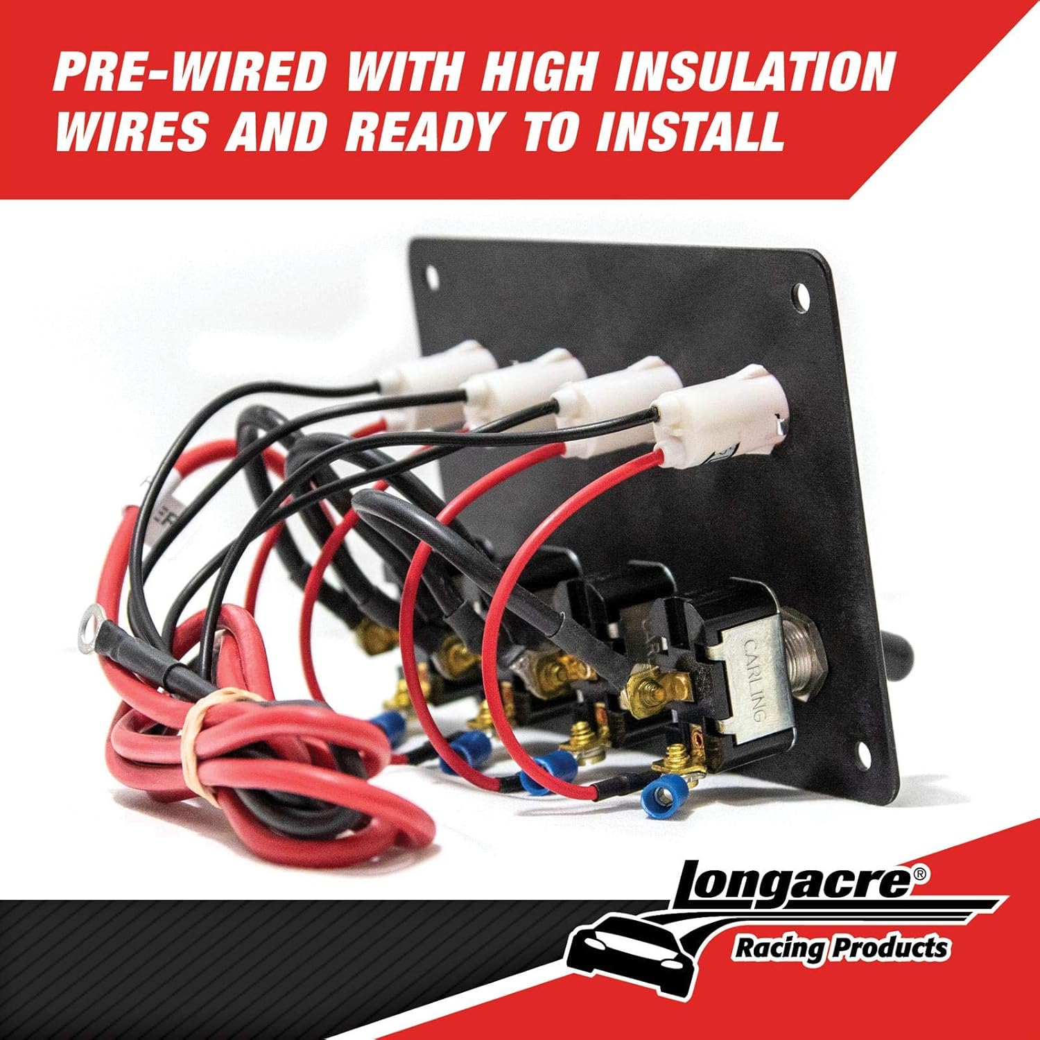 Longacre 52-44865 4 Switch Accessory Panel w/ 4 Pilot Lights, Black