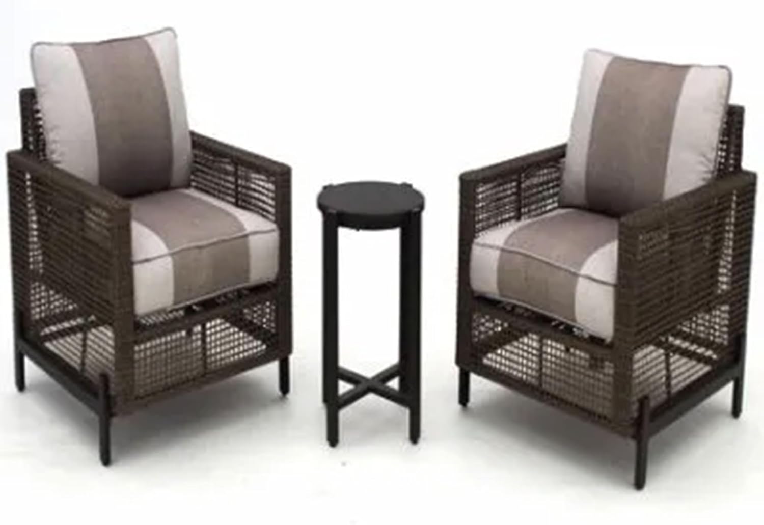 Four Seasons Courtyard Radde 3 Piece Woven All Weather Stylish Deep Seating Plastic Wicker Patio Furniture Accent Chair Set, Beige/Oatmeal