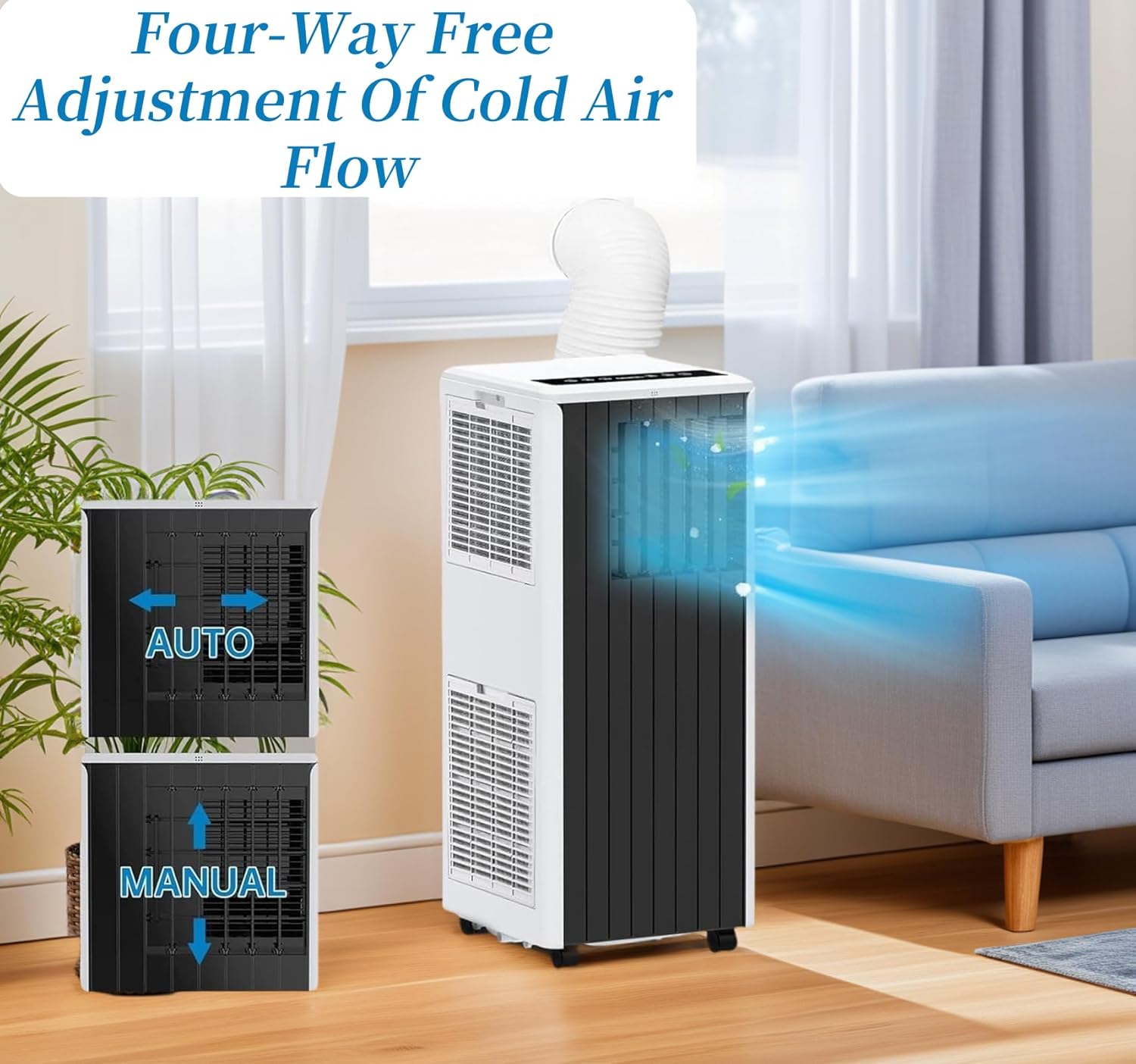 8,000 BTU Portable Air Conditioner - 3-In-1 Cooling, Dehumidifier & Fan for Rooms Up to 350 Sq.Ft. - Quiet AC Unit With Remote, 24H Timer & Window Kit